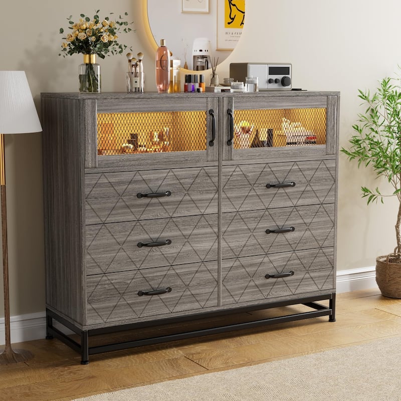 7/9 Drawer Dresser with Jewelry Storage, Rustic Wood Chest with Metal Handles, Vintage Storage Organizer - 9-drawer - Grey