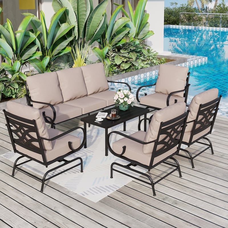 MAISON ARTS 5/7-Seat Patio Conversation Set with 3-Seat Sofa, 2/4 Single Chairs, 2-Seat Sofa and 1 Coffee Table - Set 1 - 6-Piece