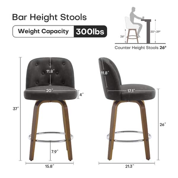 dimension image slide 1 of 6, 26"/29" Swivel Counter Height Bar Stools, Counter Stools w/ Bentwood Legs