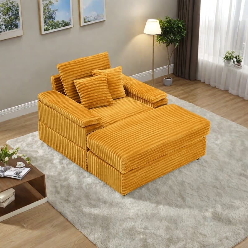 Corduroy Single Sofa Sets with 2 Throw Pillows and 500lb Weight Capacity
