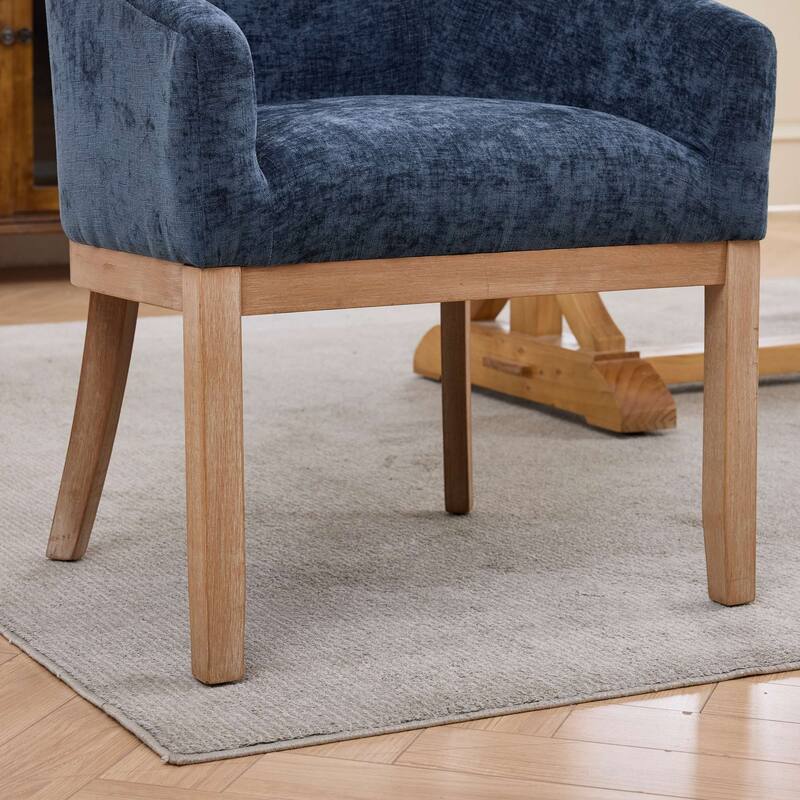 Mid Century Modern Upholstered Barrel Dining Chairs with Arms, Farmhouse Linen Kitchen Chairs with Natural Hardwood Frame