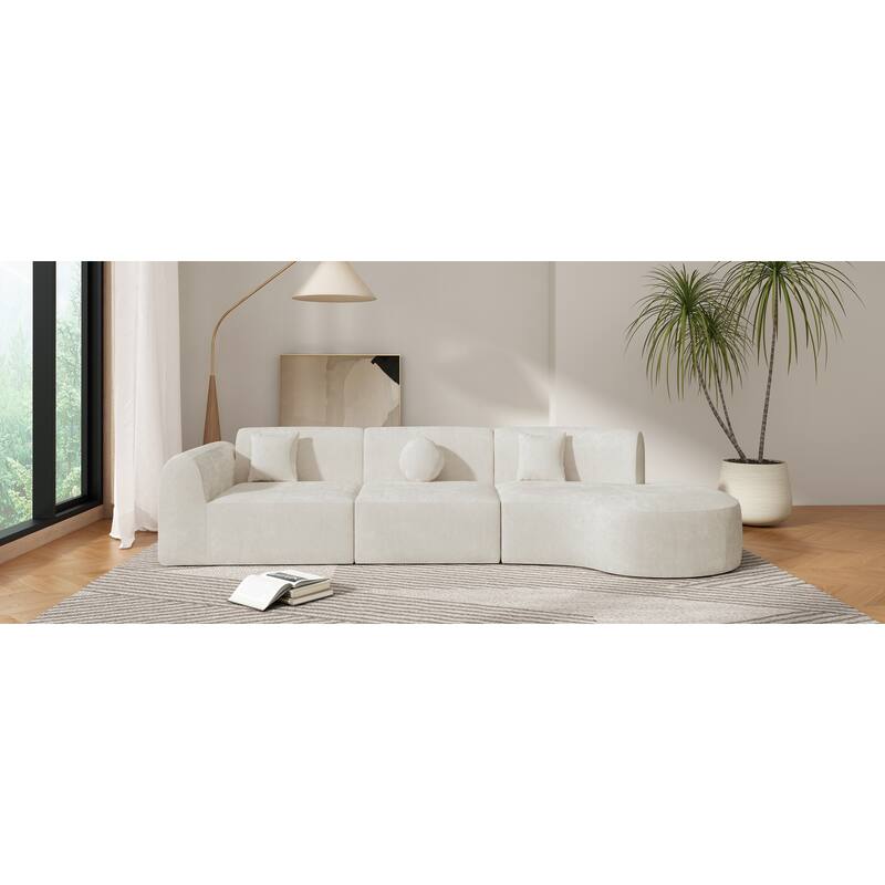 Modern Curved Sectional Sofa 3-Piece Chaise Lounge Set with 3 Special-shaped Pillows for Living Room, Recliner Couch