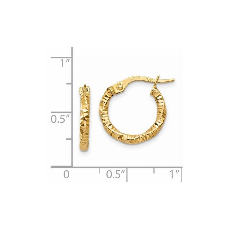 Curata 14k Yellow Gold Textured Swirl 15x2mm Hoop Earrings