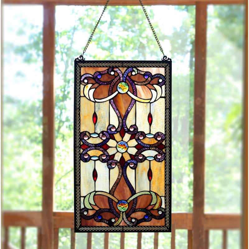 River of Goods Brandi's Amber Stained Glass 26-inch Window Panel - M