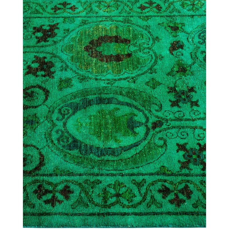 Overton Hand Knotted Wool Vintage Inspired Modern Contemporary Overdyed Green Area Rug - 3' 2" x 5' 6"