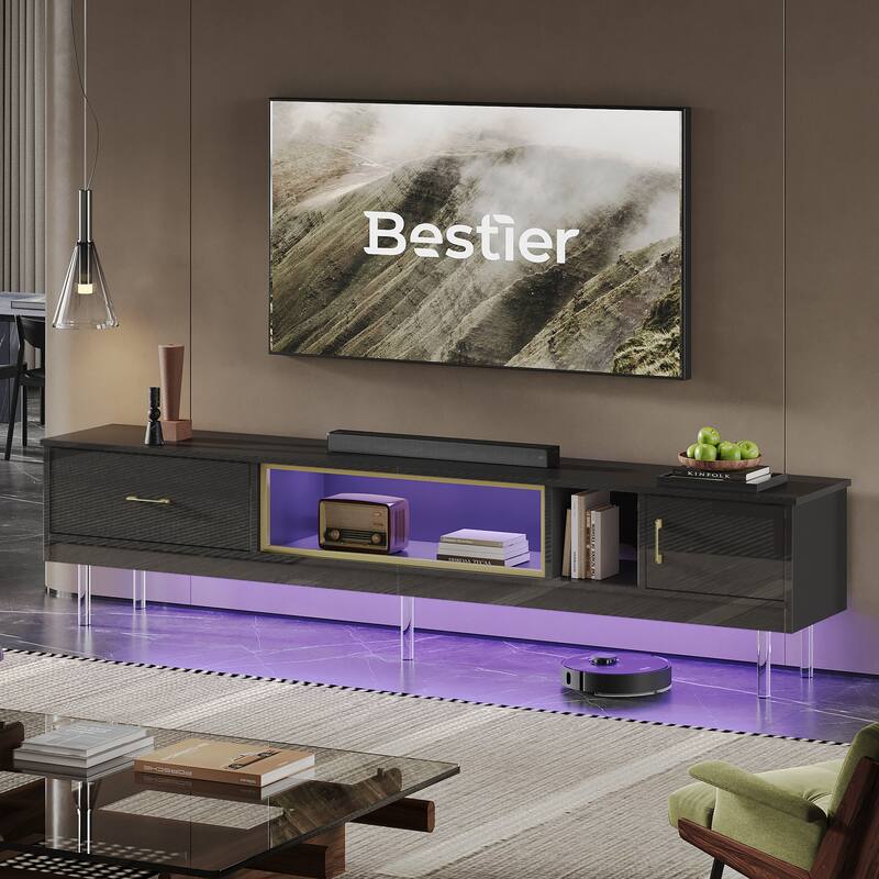 High Gloss LED TV Stands Modern Entertainment Center for 85" TV with Drawer - 80 inches