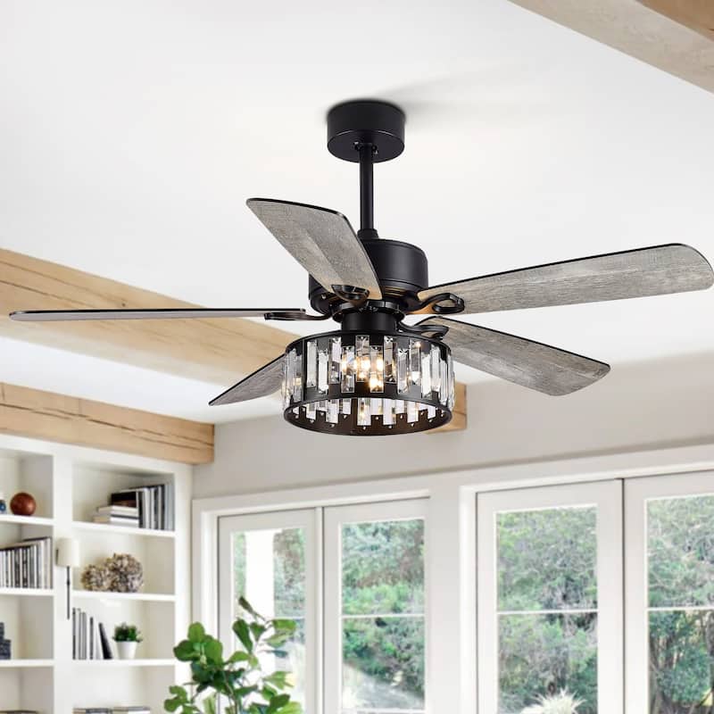 52 in. Indoor Black Ceiling Fan with Crystal Light Kit and Remote Control Included