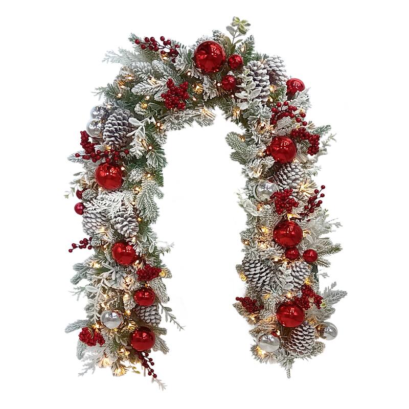 Puleo International 6' x 10" Battery-Operated Pre-Lit Flocked Decorated Artificial Garland