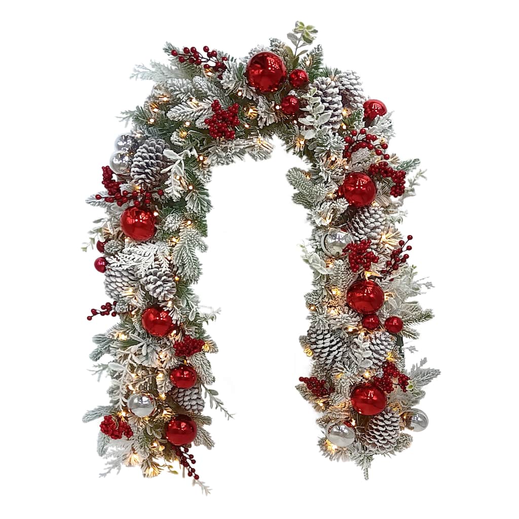Puleo International 6' x 10" Battery-Operated Pre-Lit Flocked Decorated Artificial Garland