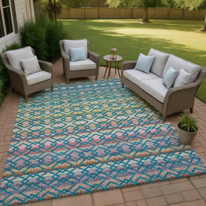 Machine Washable Indoor/ Outdoor Cabo Stripe Chantille Rug - Teal - 3' x 5'