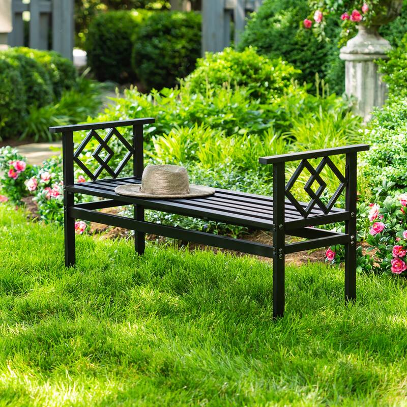48 in. Garden Metal Interlocked Diamond Outdoor Garden Bench