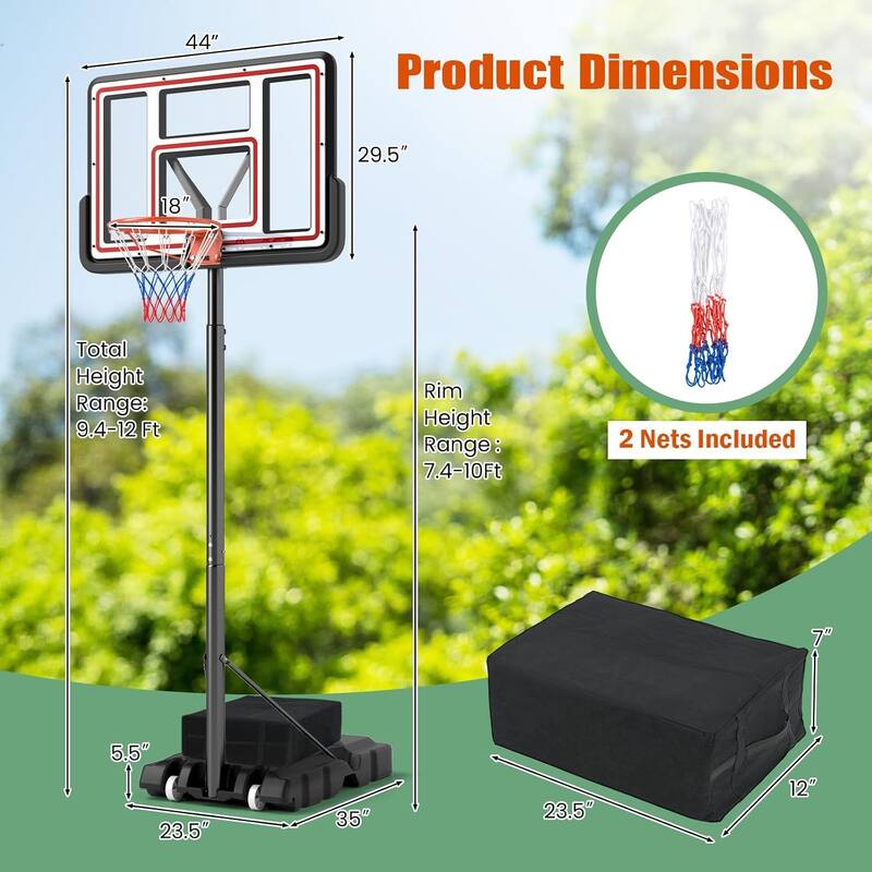 Basketball Hoop Adjustable Basketball Goal Portable Basketball Hoop - 35" x 23.5" x 5.5" (L x W x H)