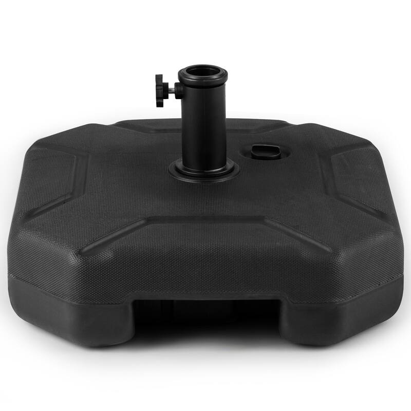 Black Adjustable Outdoor Umbrella Base for 6 to 8 Foot Umbrellas Fillable with Sand or Water Up to 88 lbs - 17" x 17" x 10"