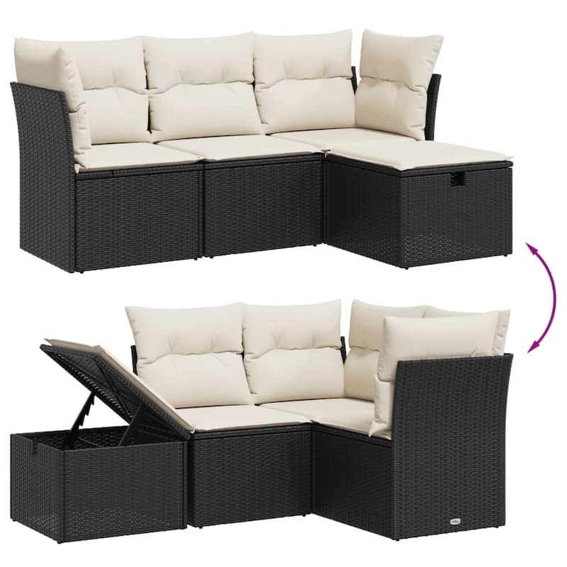 vidaXL Patio Sofa Set with Cushions Outdoor Furniture 4 Piece Poly Rattan