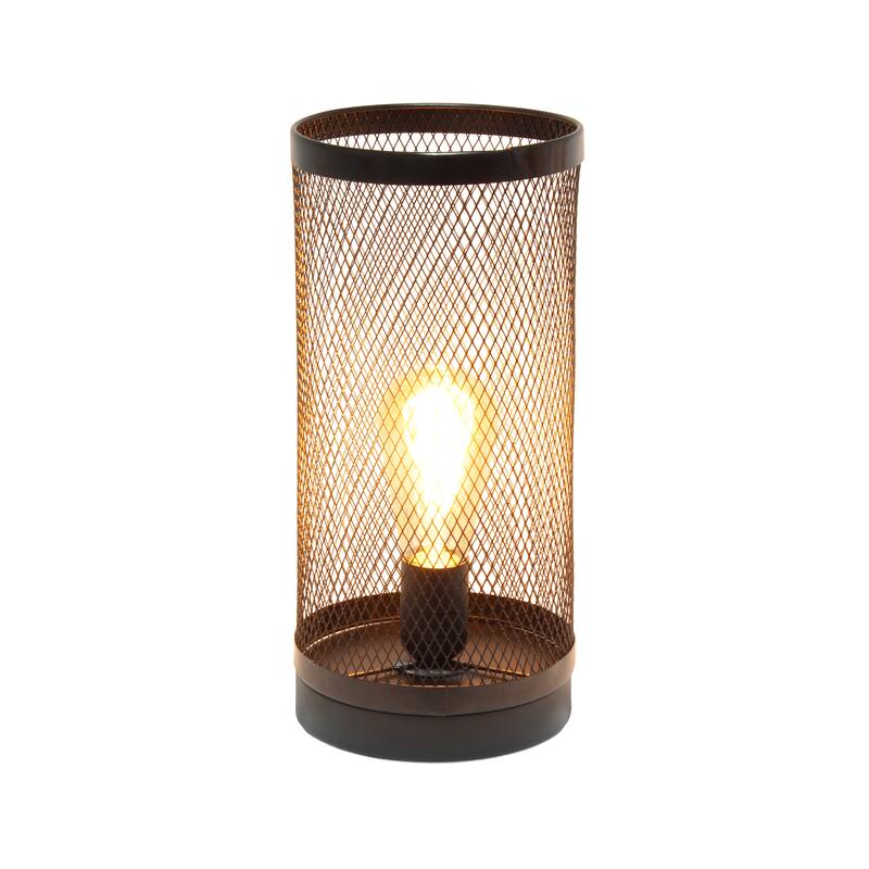 12.75" Industrial Mesh Cylinder Table Lamp, Modern Accent Lighting For Living Room, Entryway, Bedroom, Office, Black - BK