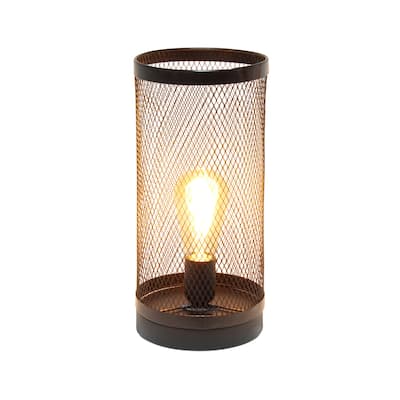 12.75" Industrial Mesh Cylinder Table Lamp, Modern Accent Lighting For Living Room, Entryway, Bedroom, Office, Black