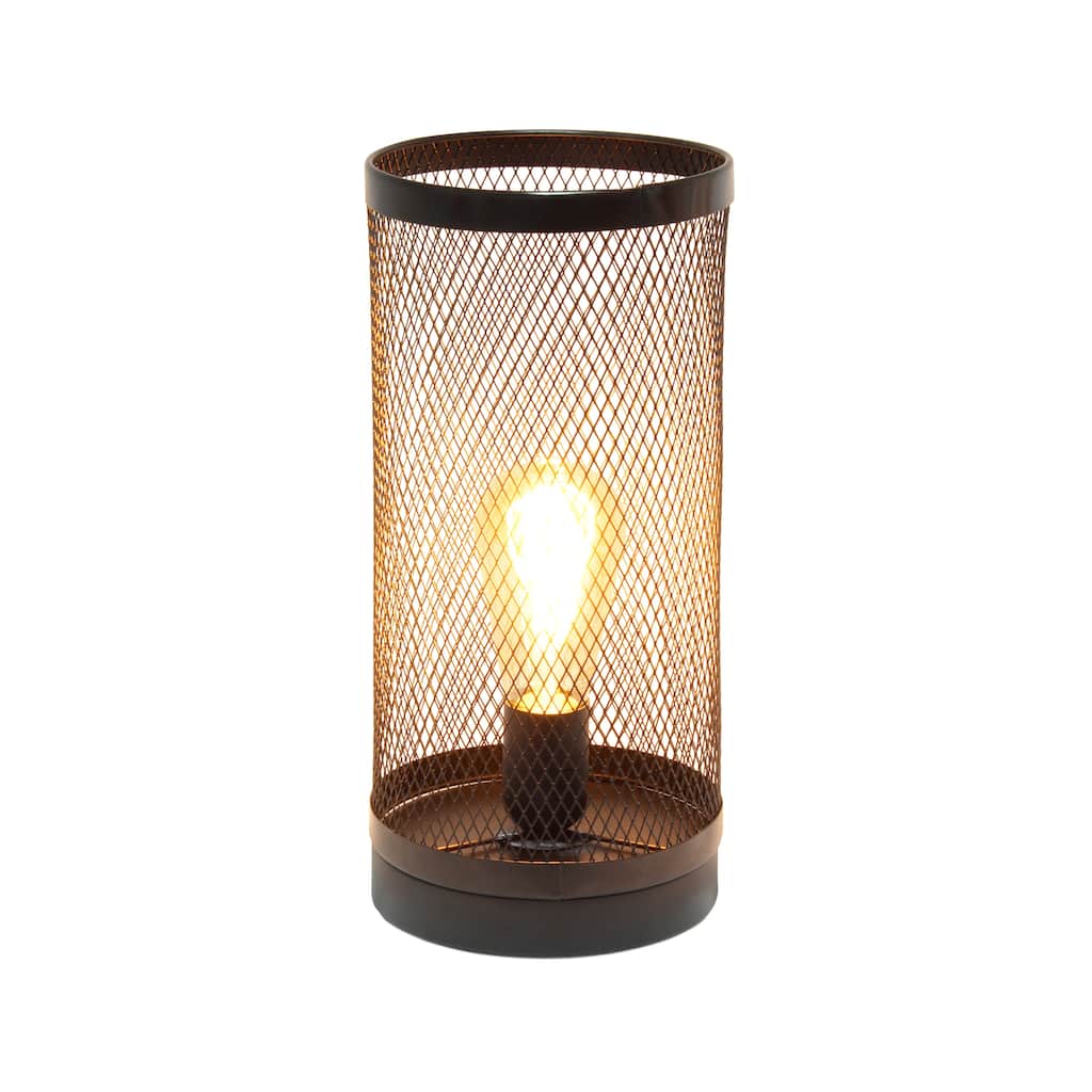 12.75" Industrial Mesh Cylinder Table Lamp, Modern Accent Lighting For Living Room, Entryway, Bedroom, Office, Black