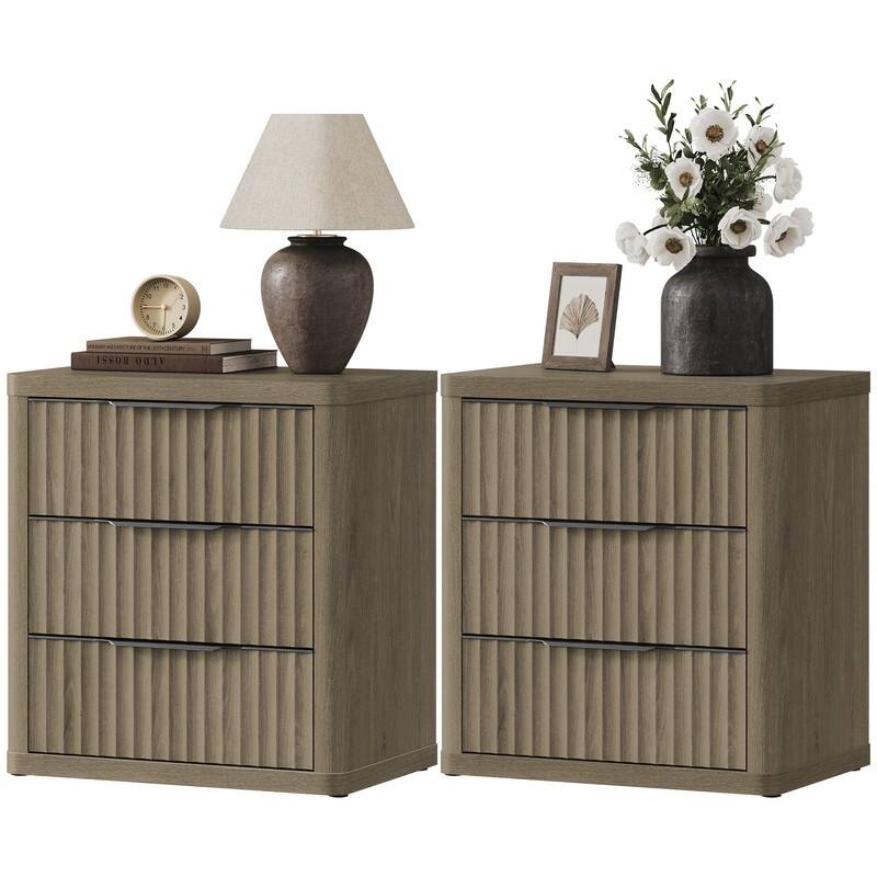 Versatile Retro Nightstand 3 Drawers Wavy Design