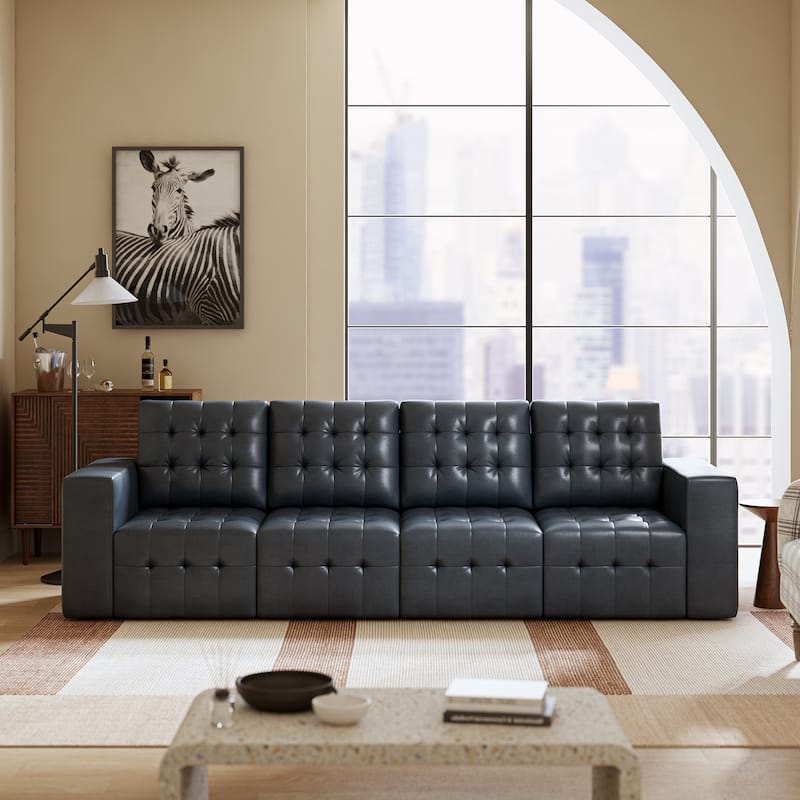 Aurora Genuine Leather Ottoman with Tufted Design by HULALA HOME