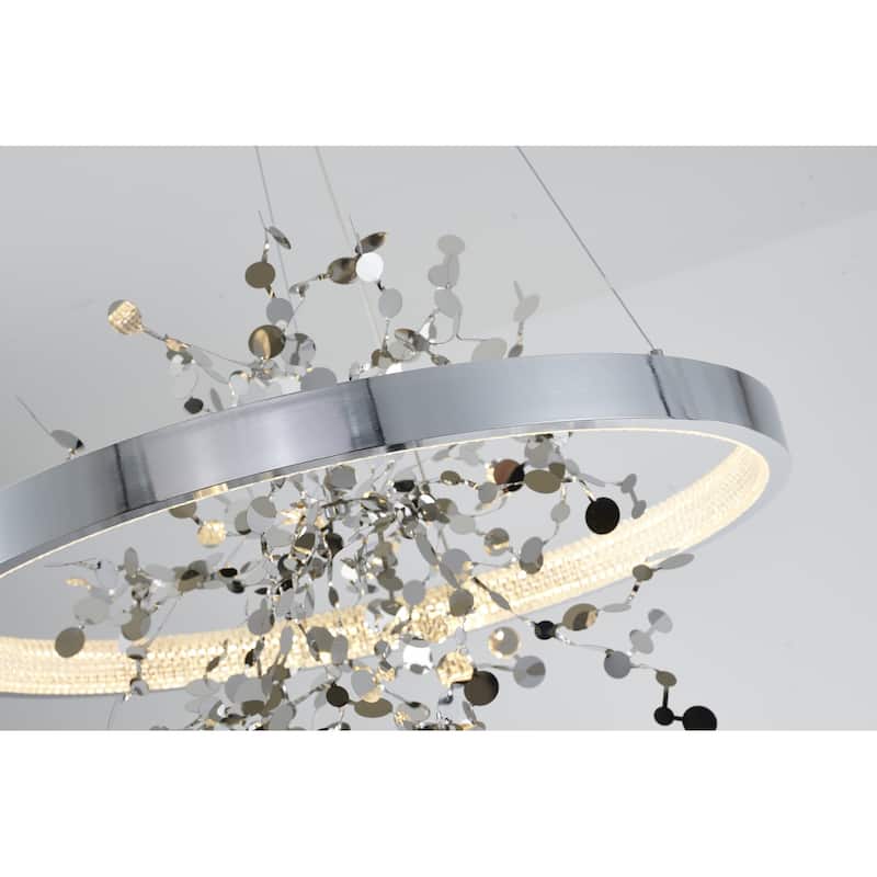 1-Light Chrome Stainless Steel LED Chandelier With Confetti Interior