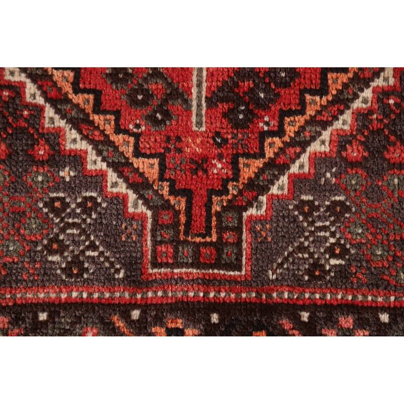 Red Qashqai Persian Vintage Area Rug Handmade Wool Carpet - 5'2"x 7'8"