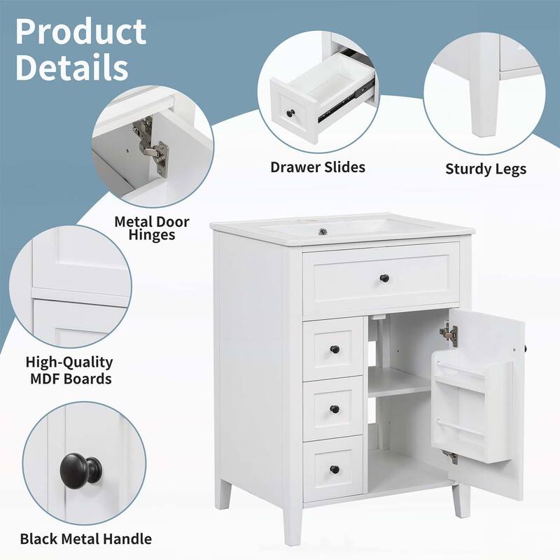 Freestanding Vanity Set with 3 Drawers,Adjustable Shelf
