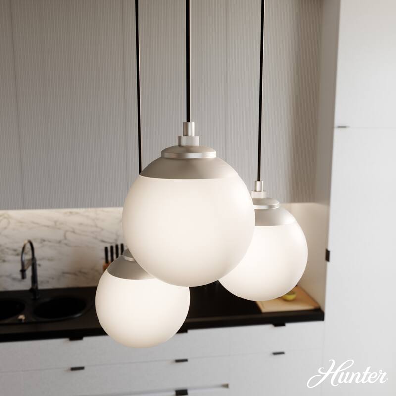 Hunter Hepburn 3 Light Cluster Ceiling Light - Kitchen, Island, Dining Room - Globe, Orb - Mid-Century Modern, Art Deco - Round - Brushed Nickel