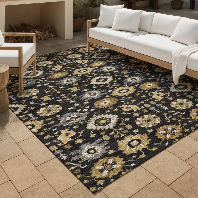 Machine Washable Indoor/ Outdoor Global Durango Chantille Rug - Black - 10' x 14'