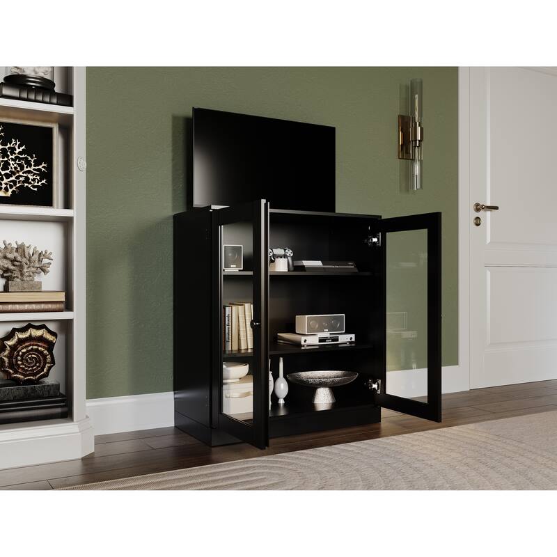 Palace Imports 100% Solid Wood TV Stand with Clear Glass Doors for TVs up to 32"