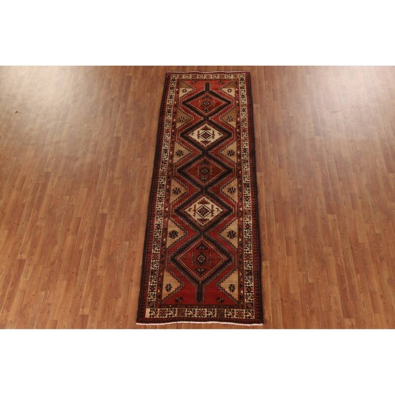 Ardebil Persian Vintage Runner Rug Hand-knotted Wool Carpet - 3'7"x 10'3"