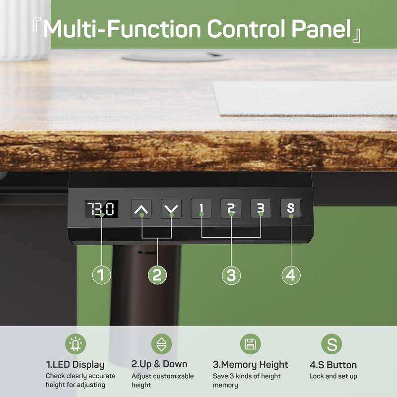 Electric Height Adjustable Standing Desk, 55x24 Inches, Ergonomic Sit-to-Stand Rising Computer Table for Home Office