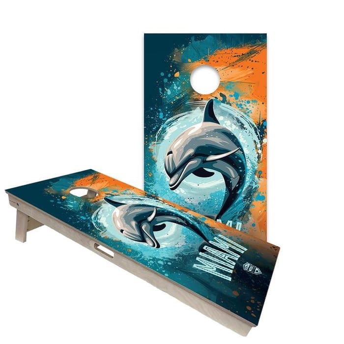 Miami Dolphins Regulation 2x4 Cornhole Board Set - Backyard - Include Carrying Case