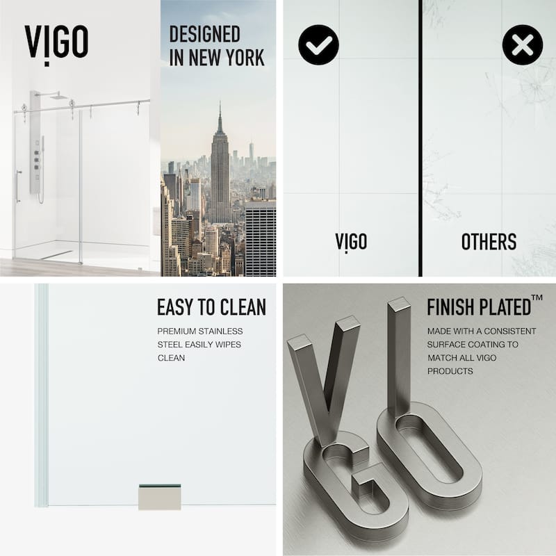 VIGO Hamilton 56" to 60" W x 78" H Frameless Sliding Shower Door