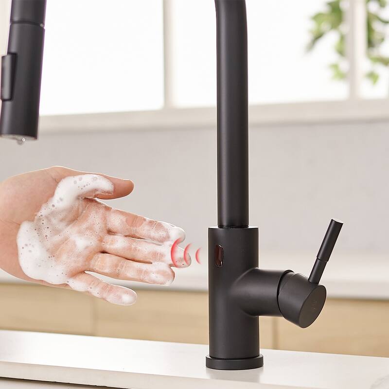 Black Pull Out Touchless Kitchen Faucet with Deck Plate