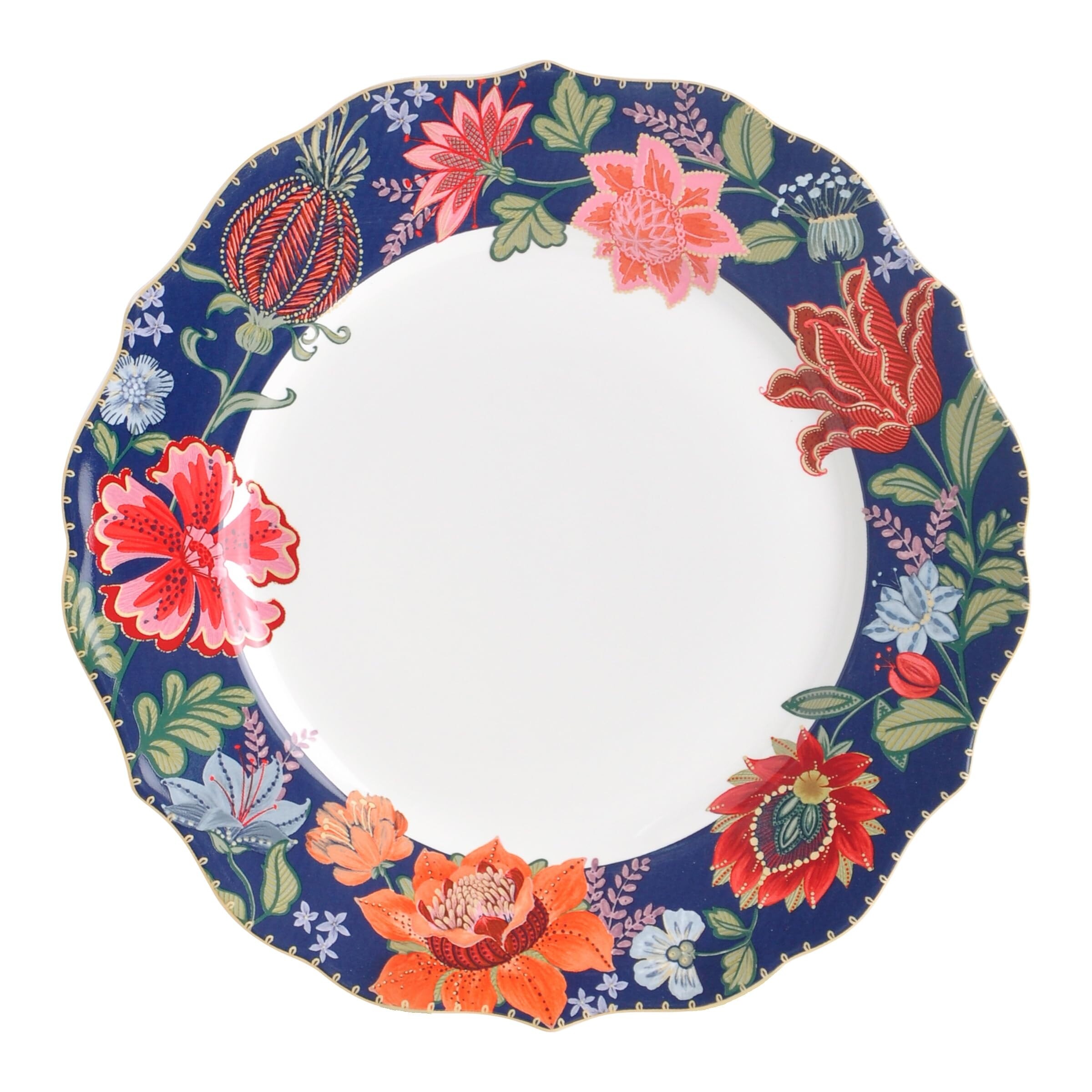 222 Fifth Chintz 12-Piece Blue Porcelain Dinnerware Set - Service