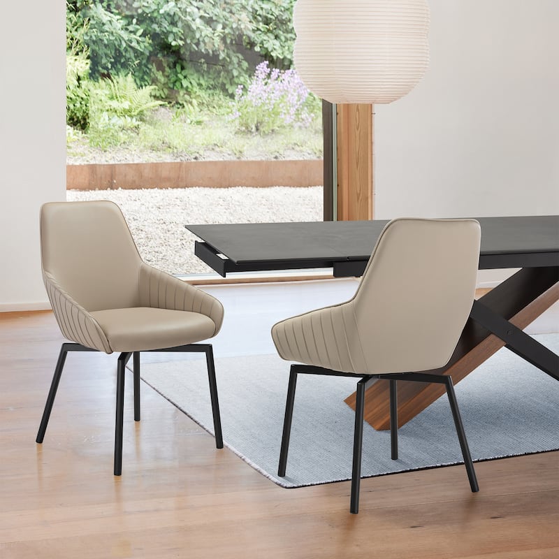 Shilo Faux Leather Upholstered Swivel Dining Chairs with Black Legs - Set of 2