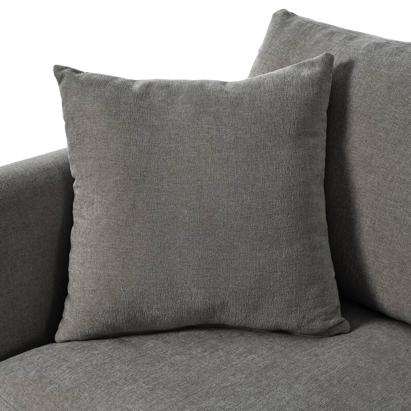 Curved Chenille Fabric Sofa with 3 Pillows, Removable Cushions, Wood Frame for Living Room