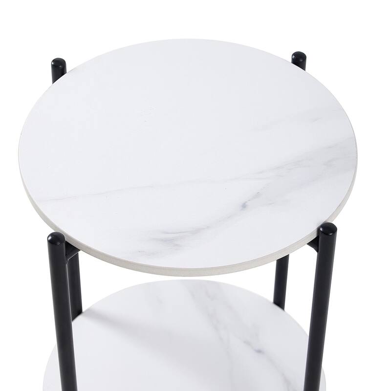 2-layer Round End Table/Coffee Table with Marble Tabletop