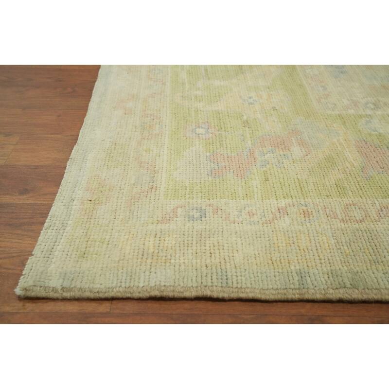 Handmade Wool Oushak Turkish Area Rug, Floral Geometric Carpet - 12' 1'' X 9' 0''