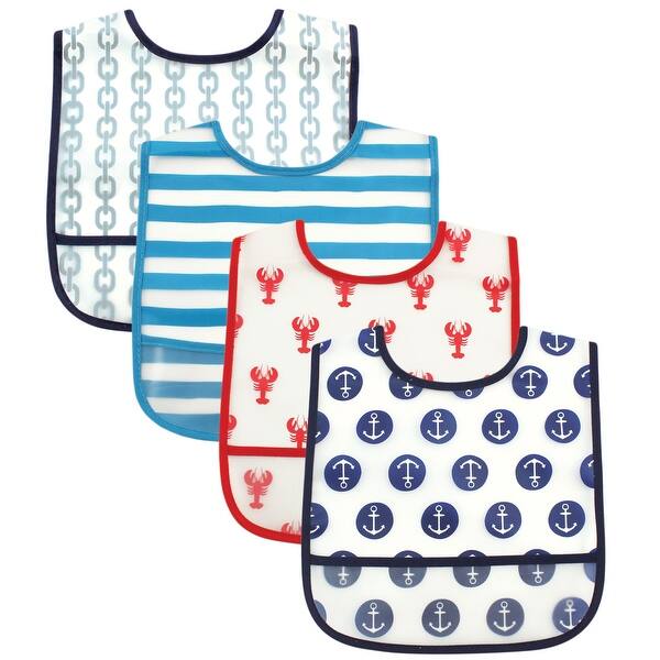 slide 1 of 1, Luvable Friends Baby Boy Waterproof PEVA Bibs 4pk, Nautical, One Size - Nautical - One Size