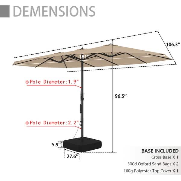 8ft patio umbrella Midtown Umbrellas - The Lean 8 Ft with Fade-Resistant Sunbrella Fabric, Auto-Tilt Aluminum Frame and 8 Reinforced Ribs for Deck, Pool & Garden 07UMB041-3T9LED-02 The material of the Color:White Cushions Best Choice Products 10ft