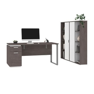 Bestar Aquarius 3-Piece Computer Desk and Two Bookcases (Bark Gray and White)