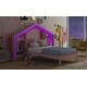 preview thumbnail 8 of 41, Rustic Wood Platform Bed with House-Shaped Headboard & Built-in LED