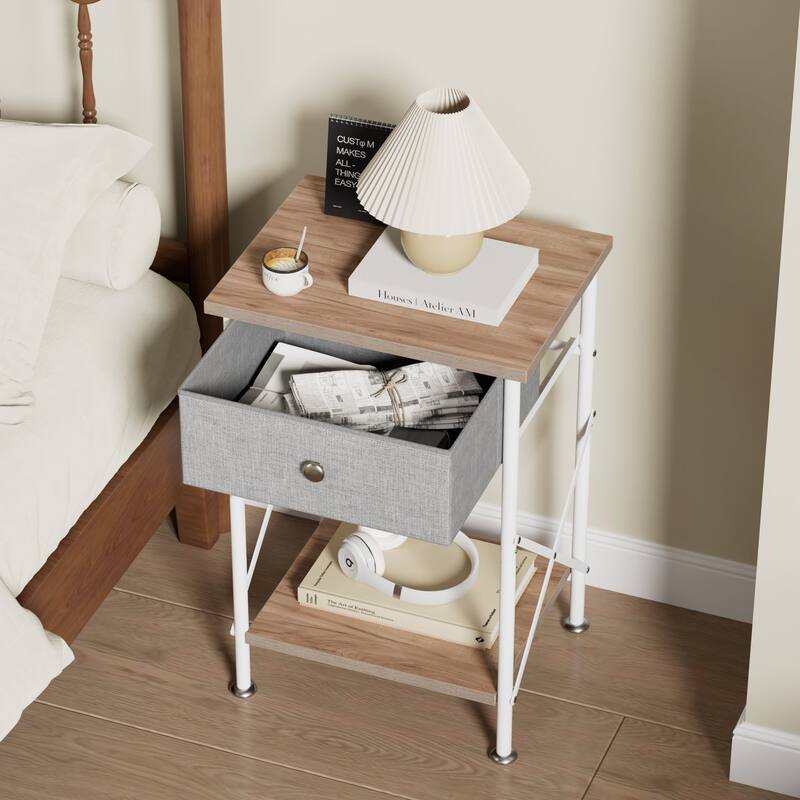 Javlergo X-Frame Nightstand with Removable Fabric Drawer 1 or 2-Pack Options Small Space Nightstand with Open Shelf for Bedroom
