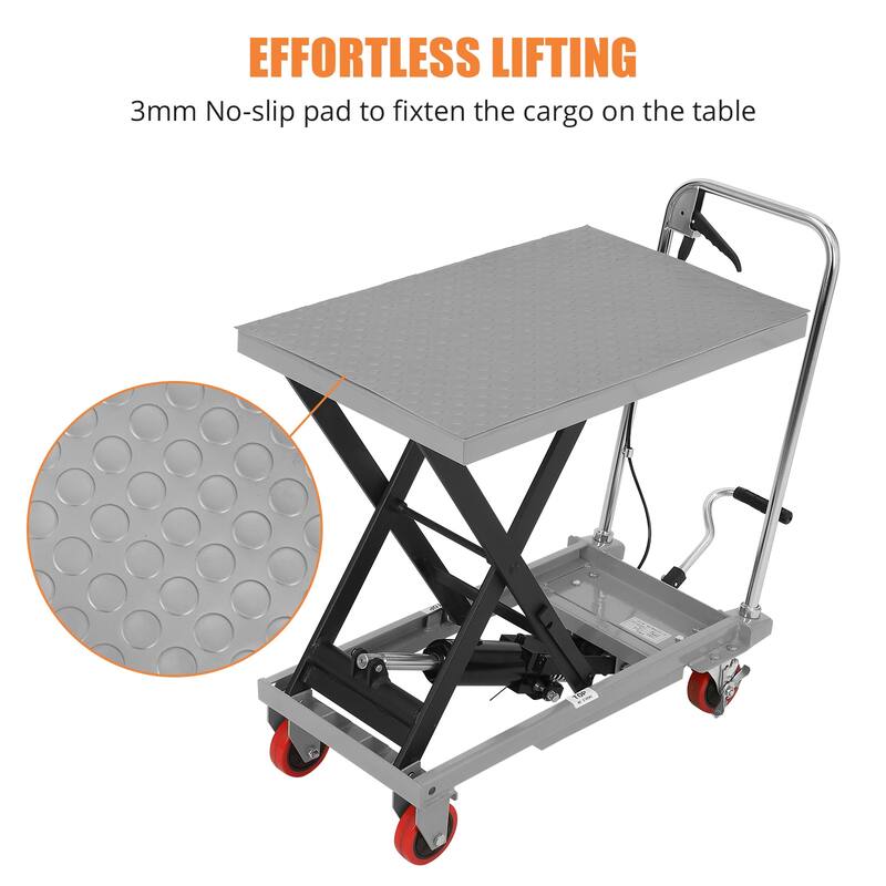 500lbs Hydraulic Lift Table Cart Single Scissor with 4 Wheels - N/A