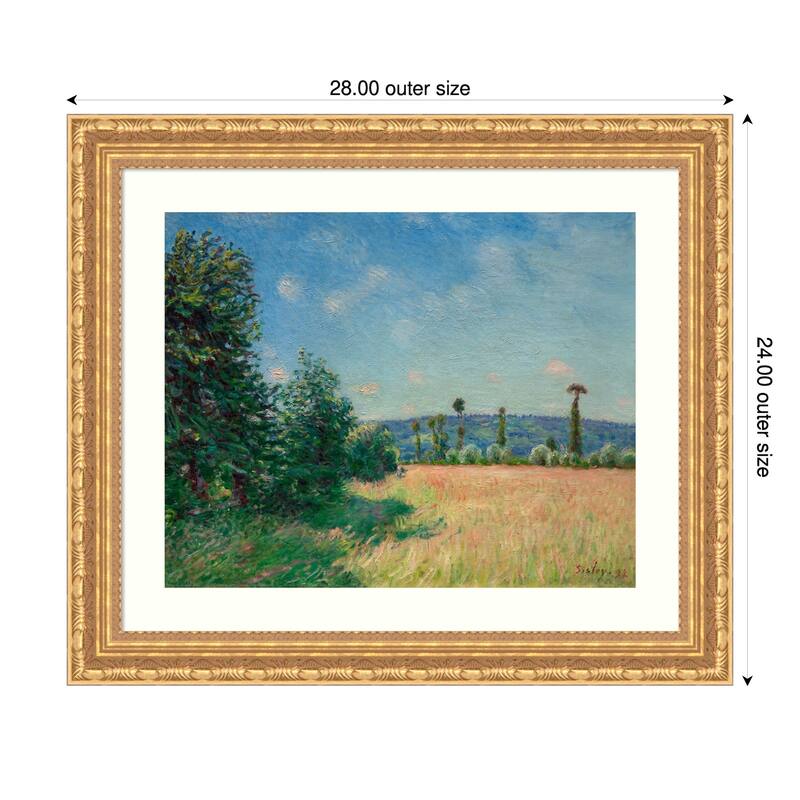 Sahurs Meadows in Morning Sun by Alfred Sisley Wood Framed Wall Art Print - Versailles Gold - 28 x 24 in