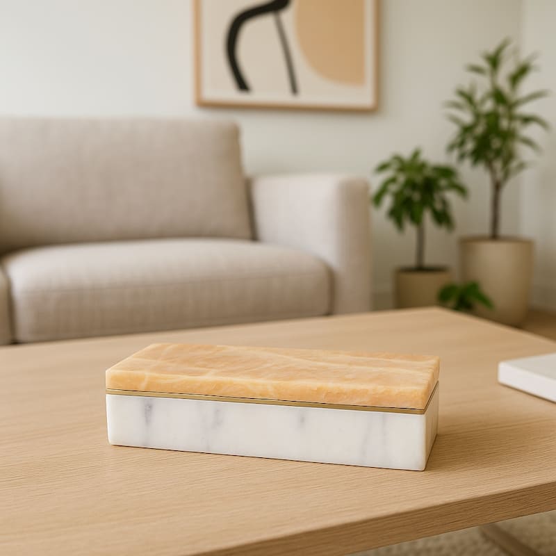 Onyx Decorative Storage Box with Lid - White, 9 in.