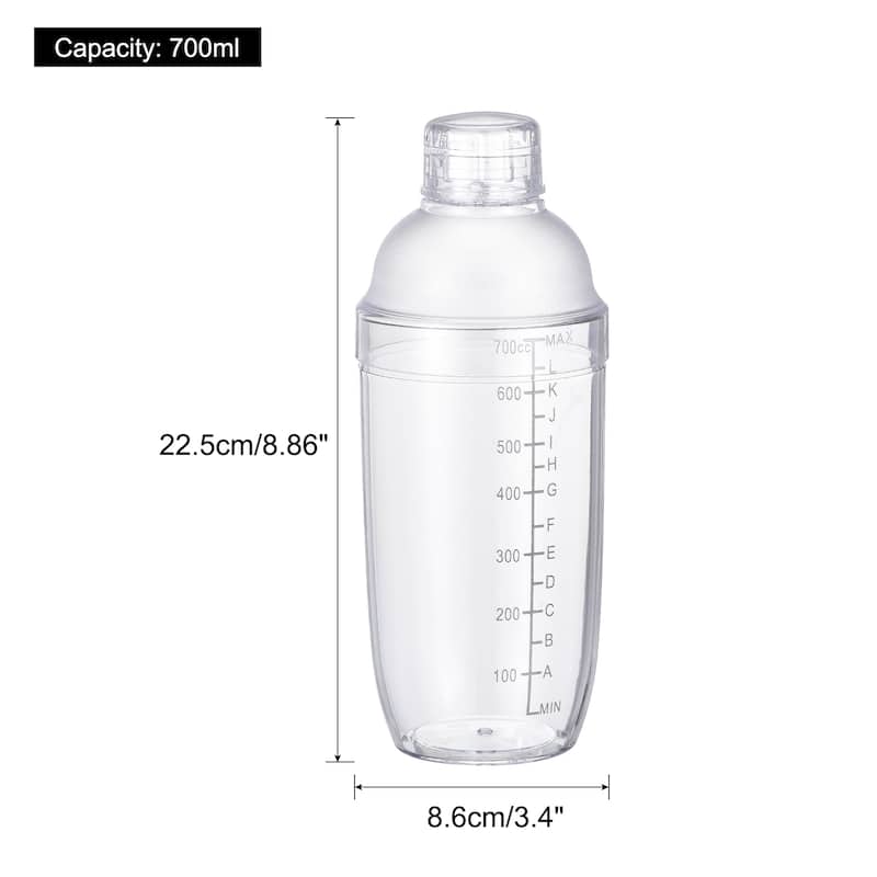 700ml Plastic Cocktail Shaker Cup Scale Wine Beverage Mixer Drink Tools - Transparent - 1 Piece