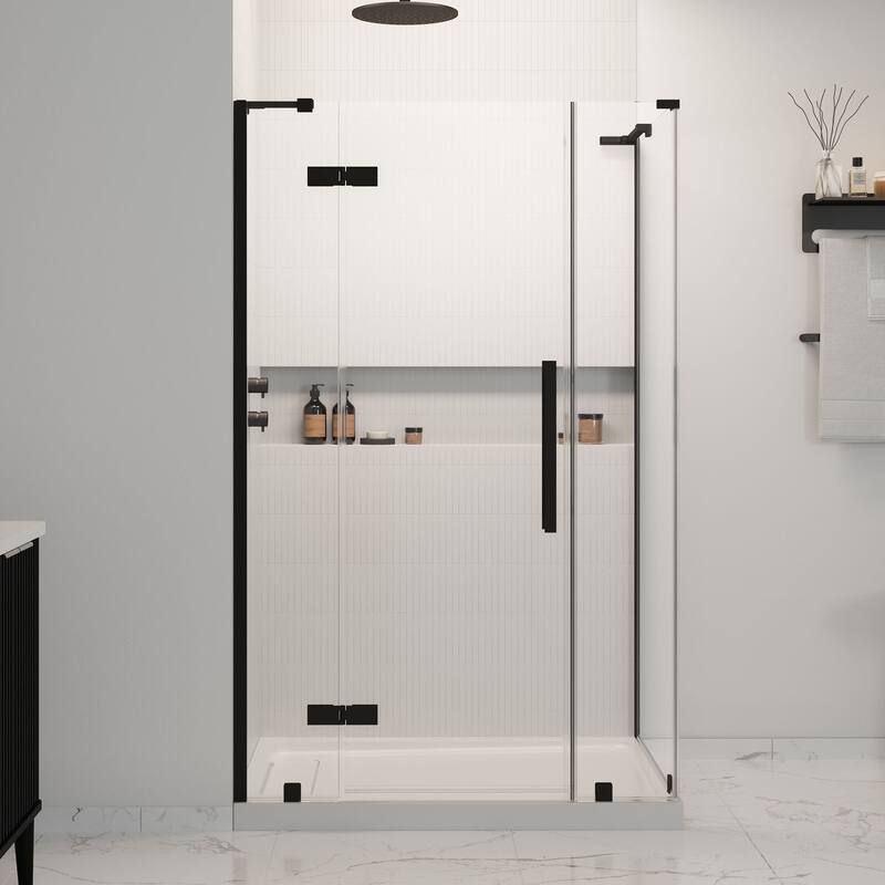 OVE Decors Tampa Corner Frameless Pivot Hinge Shower Door Kit with Base Pan, 2025