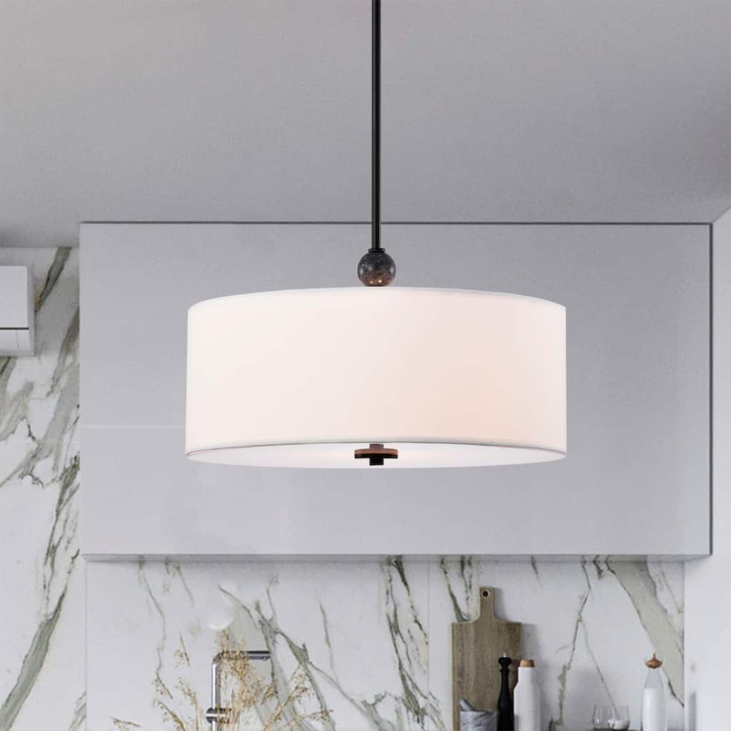 Lumi 3-light Matte Black Finish Chandelier with White Drum Fabric Shade - Matte-Black